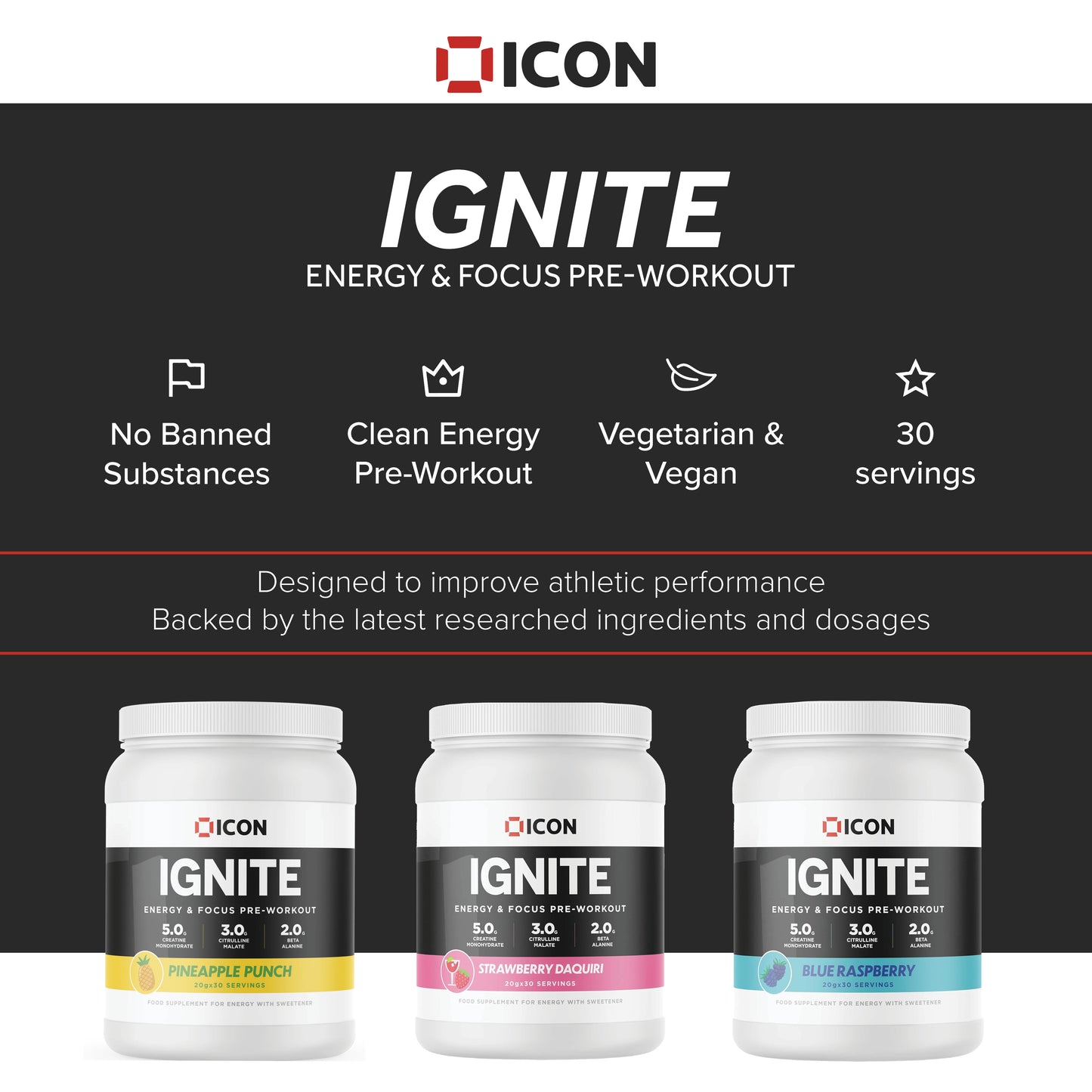 ICON Ignite Pre Workout 3 Flavours